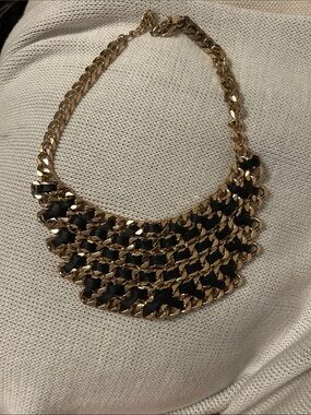 Zara Gold and Black Layered Chain Collar Necklace